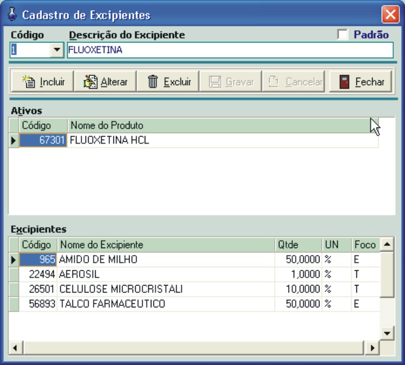CadExcipiente