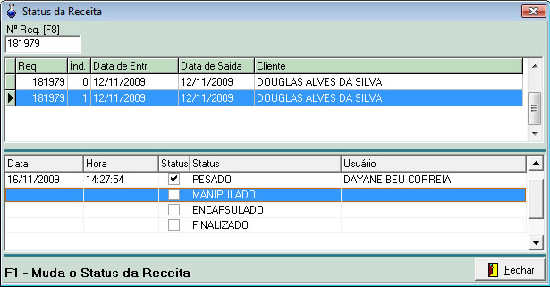 Status Receitas